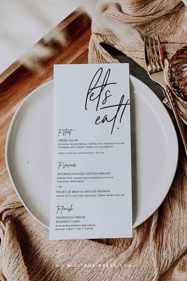 Simple Modern Wedding Menu DIY Printable Template Online Sale