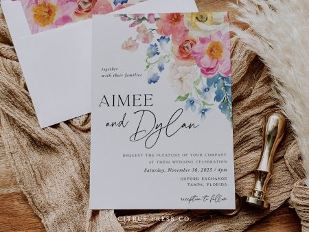 Blue Floral Wedding Invitation | Template Fashion