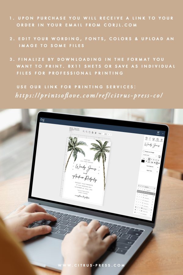 Minimal Palm Tree Tropical Wedding Invitation | Printable Template For Cheap