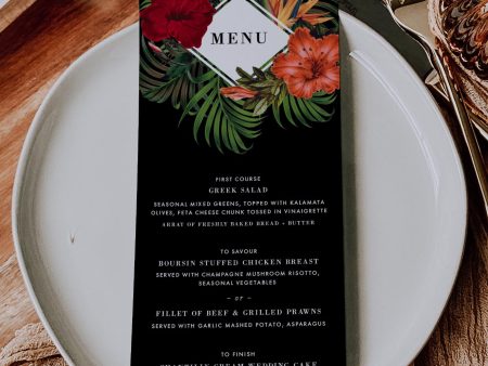 Tropical Wedding Reception Menu DIY Printable Template Online