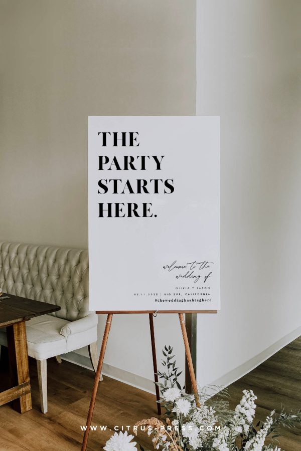 Party Starts Here Welcome Sign Wedding Reception | Printable Template Cheap