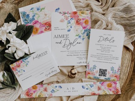 Blue Floral Wedding Invitation Suite | Template For Discount