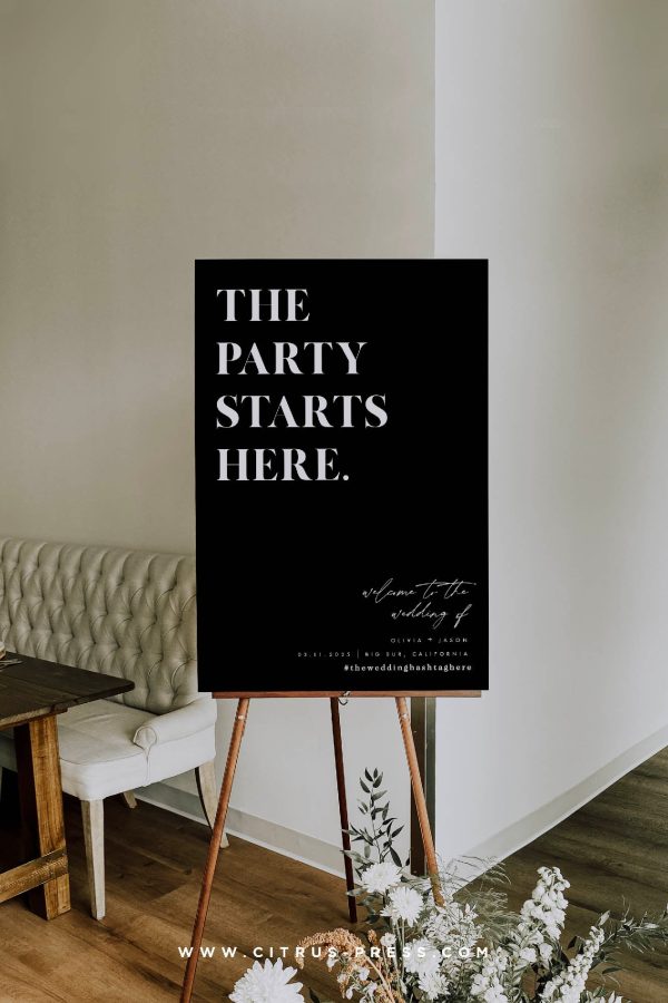 Party Starts Here Welcome Sign Wedding Reception | Printable Template Cheap