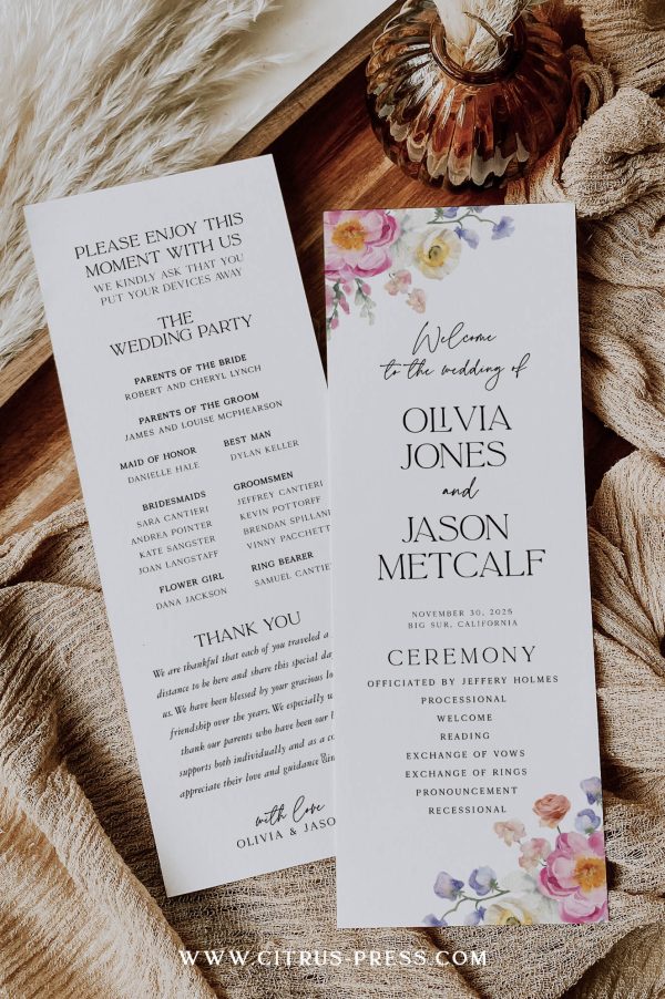 Floral Wedding Wedding Program | Printable Template For Discount