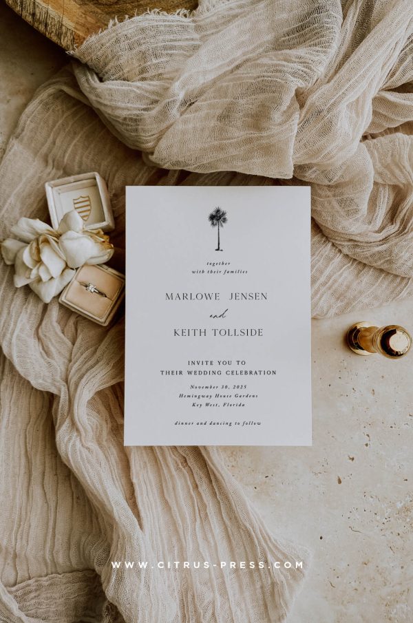 Minimal Palm Tree Tropical Wedding Invitation | Printable Template For Cheap