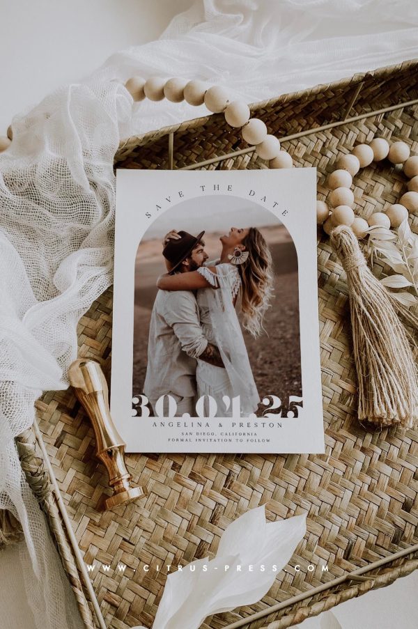 Minimal Arch Photo Save The Date | Printable DIY Template Online