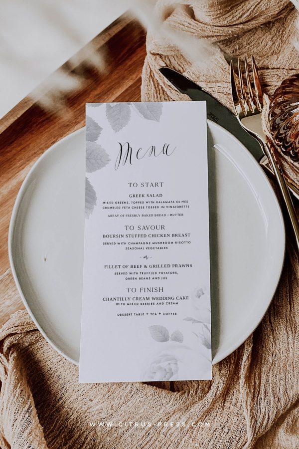 Minimal Botanical Floral Wedding Reception Menu DIY Printable Template Online now