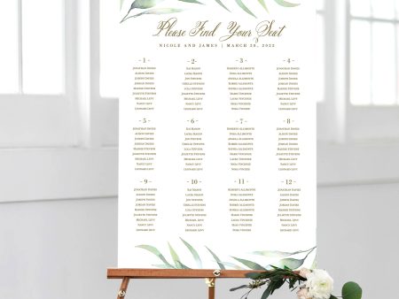 Eucalyptus Greenery Wedding Seating Chart  | PDF Template Online now