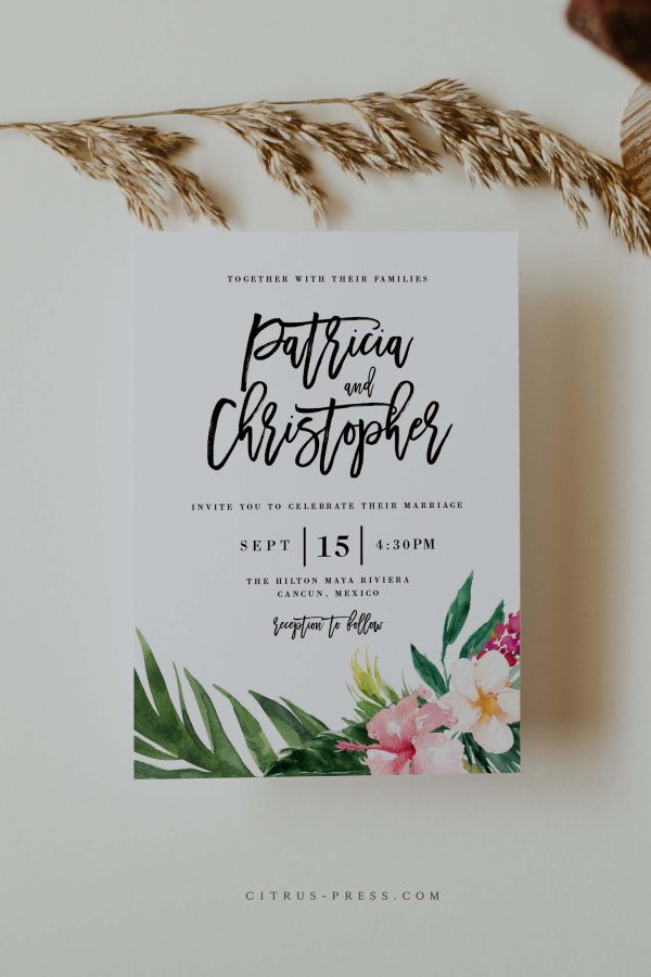 Tropical Floral Wedding Invitation | PDF Template Cheap