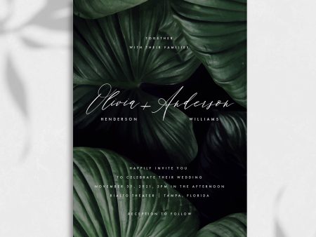 Minimal Tropical Wedding Invitation | Dark and Moody | PDF Template Fashion