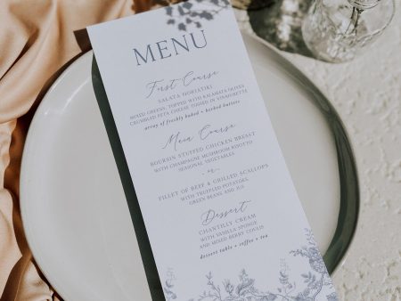 French Blue Floral Menu | Printable Template Online