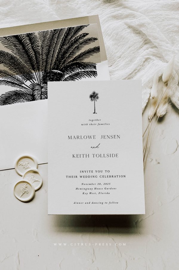 Minimal Palm Tree Tropical Wedding Invitation | Printable Template For Cheap