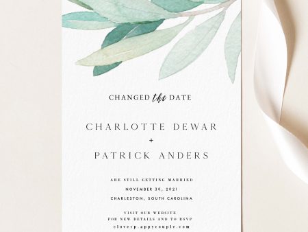 Eucalyptus Changed the Date Wedding Invitation | Save the Date | PDF Template Supply