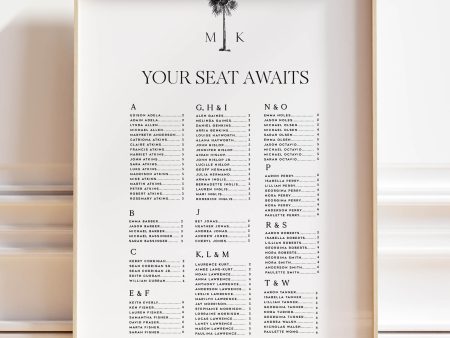 Minimal Tropical Wedding Seating Chart  | Printable Template Online