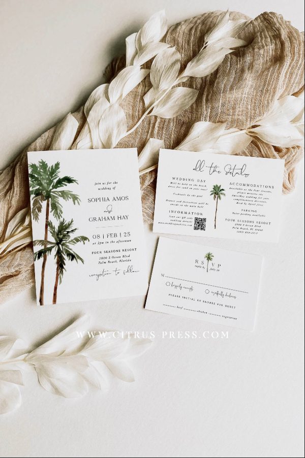 Palm Tree Wedding Invitation | Printable Template Hot on Sale