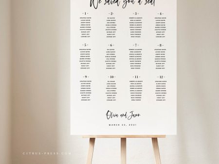 Simple Modern Wedding Seating Chart  | PDF Template Hot on Sale