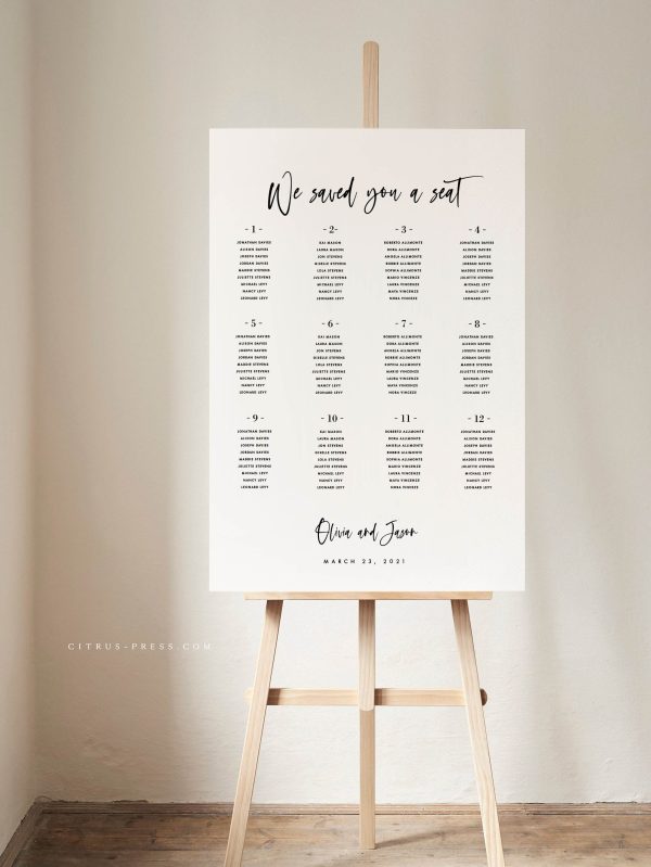 Simple Modern Wedding Seating Chart  | PDF Template Hot on Sale