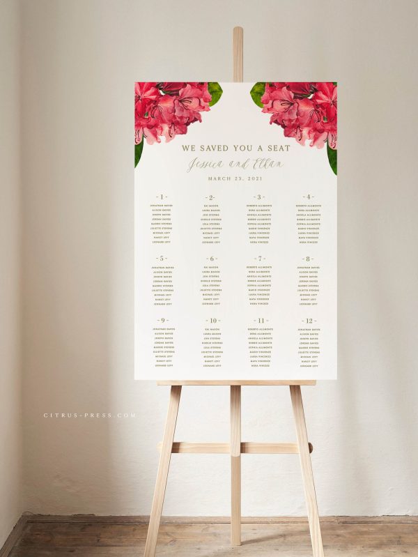 Bougainvillea Tropical Wedding Seating Chart  | PDF Template Online now