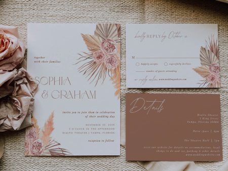 Boho Floral Pampas Grass Wedding Invitation Set | PDF DIY Template Fashion