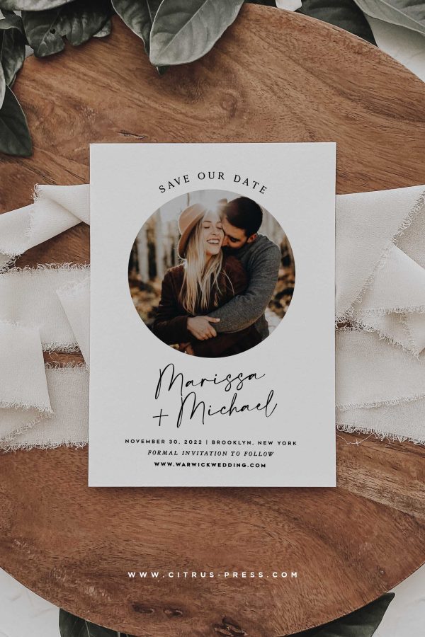 Minimal Circle Photo Wedding Invitation | Save the Date | Printable DIY Template Online Sale