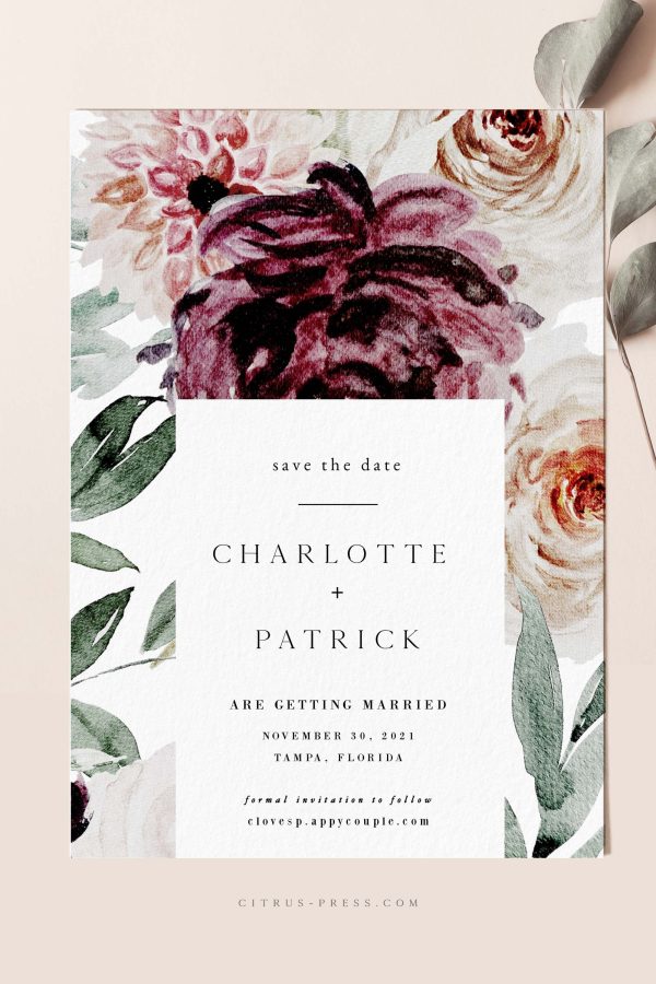 Romantic Floral Wedding Invitation | Save the Date | PDF Template Fashion