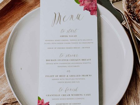 Bougainvillea Tropical Wedding Reception Menu DIY Printable Template For Cheap