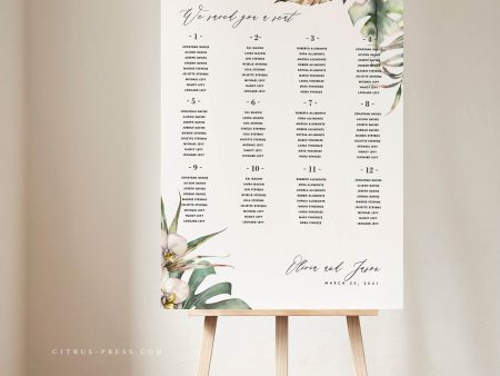 Orchid Tropical Wedding Seating Chart  | PDF Template Cheap