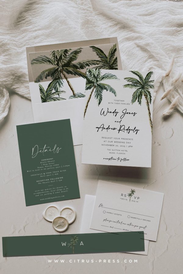 Palm Tree Beach Wedding Invitation Template Discount