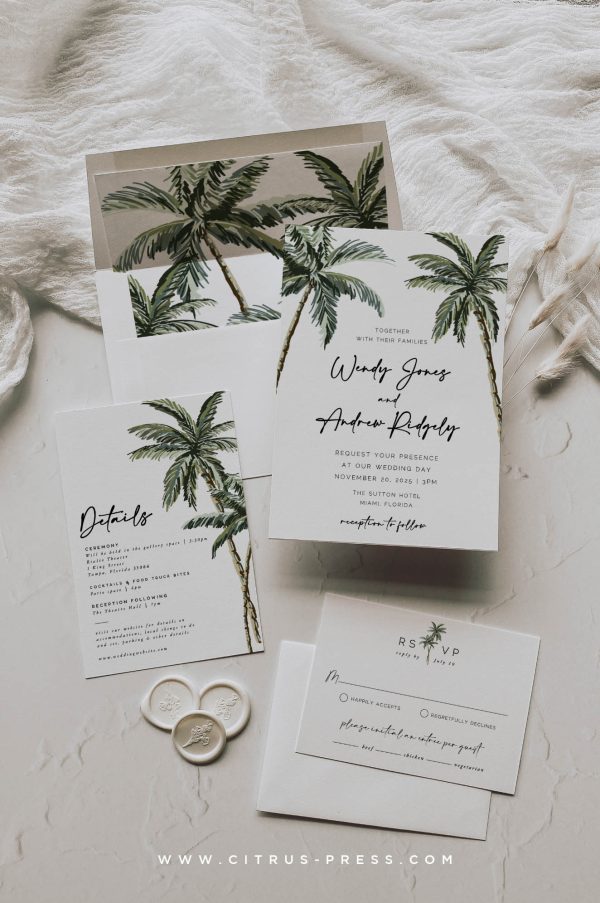 Palm Tree Beach Wedding Invitation Template Discount